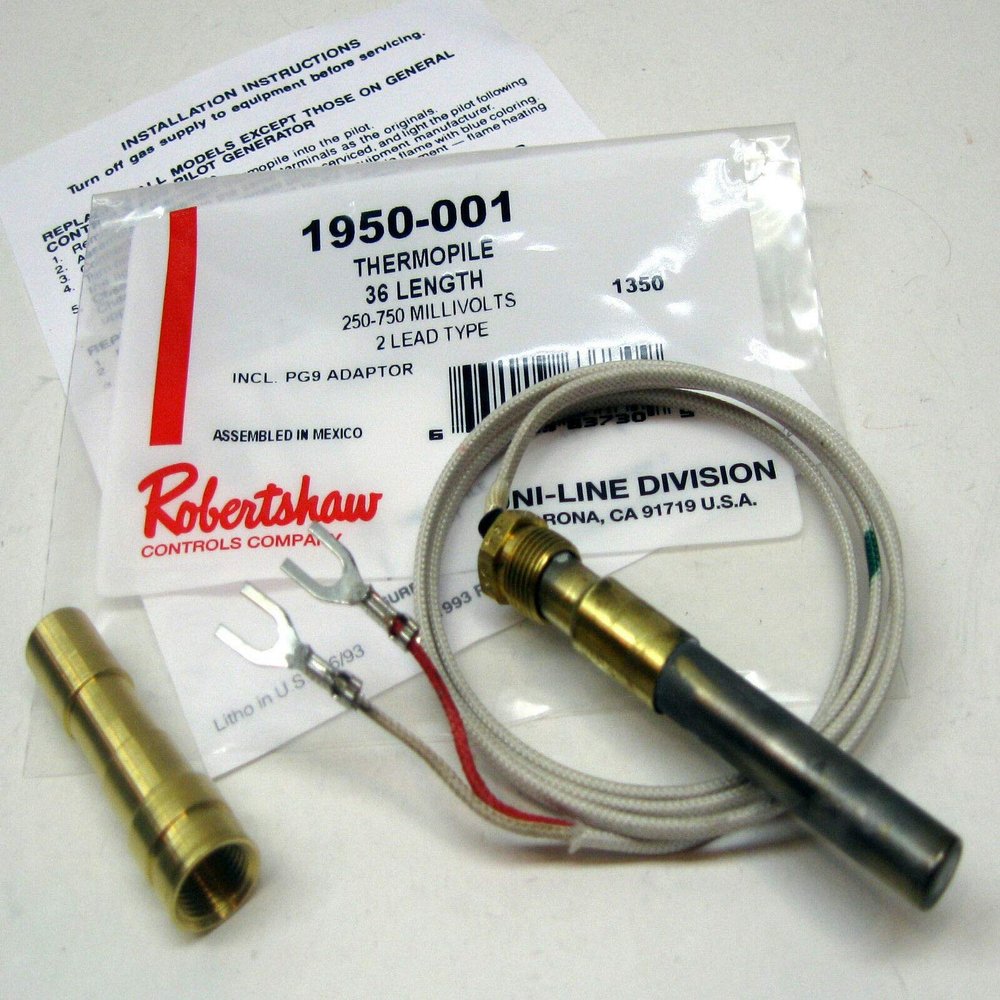 1950-001 Robertshaw Thermopile 36" 250-750 Millivolts MV 2 Lead with PG9 Adapter
