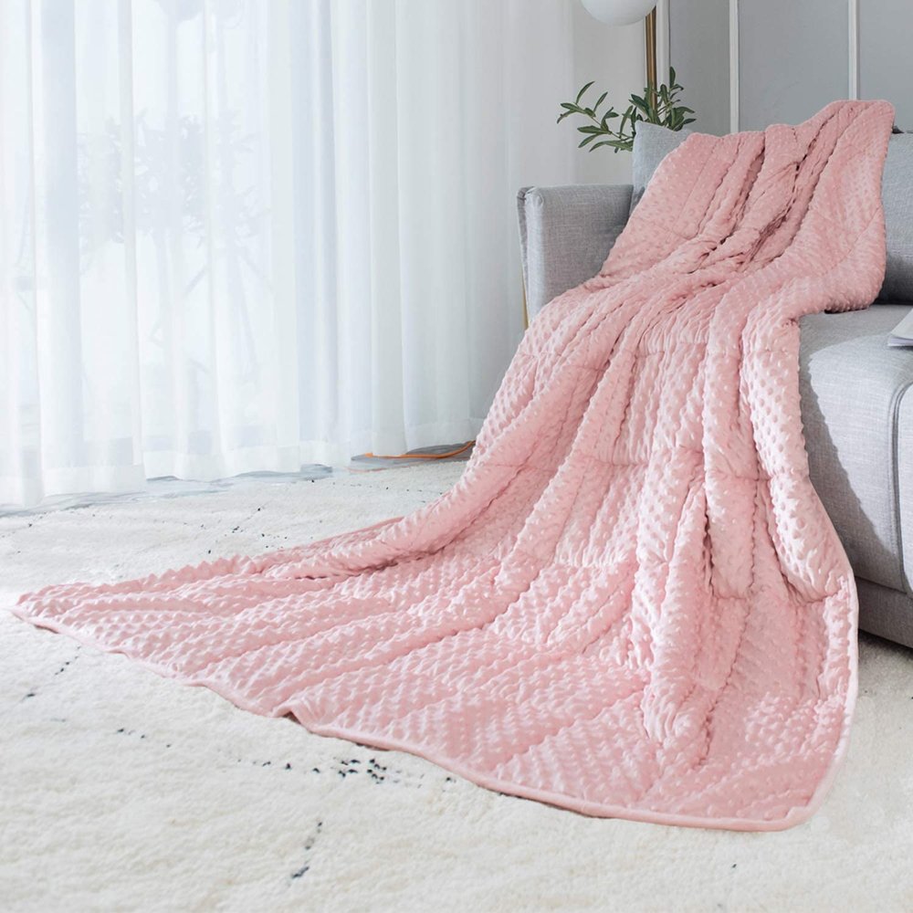 ALANSMA Reversible Weighted Blanket for All Season, Luxury Velvet, Warm and Cool, Adult 10Lb Pink Weighted Blanket, Enjoy Sleeping Anywhere(Pink,48"x72" 10lbs)