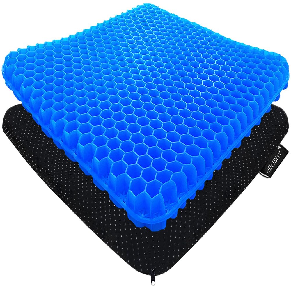 Helishy Gel Seat Cushion for Long Sitting - 1.65inch Double Thick Cooling Egg Cushion for Back, Hip, Sciatica, Coccyx, Tailbone Pain Relief - Office Chair Car Seat Cushion Wheelchair Cushions
