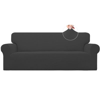 Easy-Going Stretch Oversized Sofa Slipcover 1-Piece Sofa Cover Furniture Protector Couch Soft with Elastic Bottom for Kids, Polyester Spandex Jacquard Fabric Small Checks Dark Gray