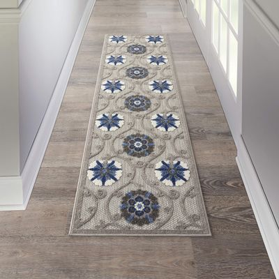 Nourison Home Aloha Grey Blue 2'3" x 8' Area Rug - Easy Clean, Non Shedding, Bed Room, Living Room, Dining Room, Kitchen (8' Runner)