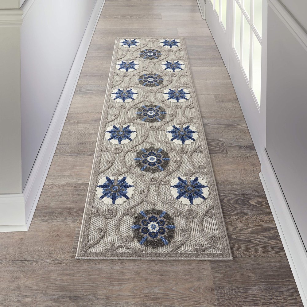 Nourison Home Aloha Grey Blue 2'3" x 8' Area Rug - Easy Clean, Non Shedding, Bed Room, Living Room, Dining Room, Kitchen (8' Runner)