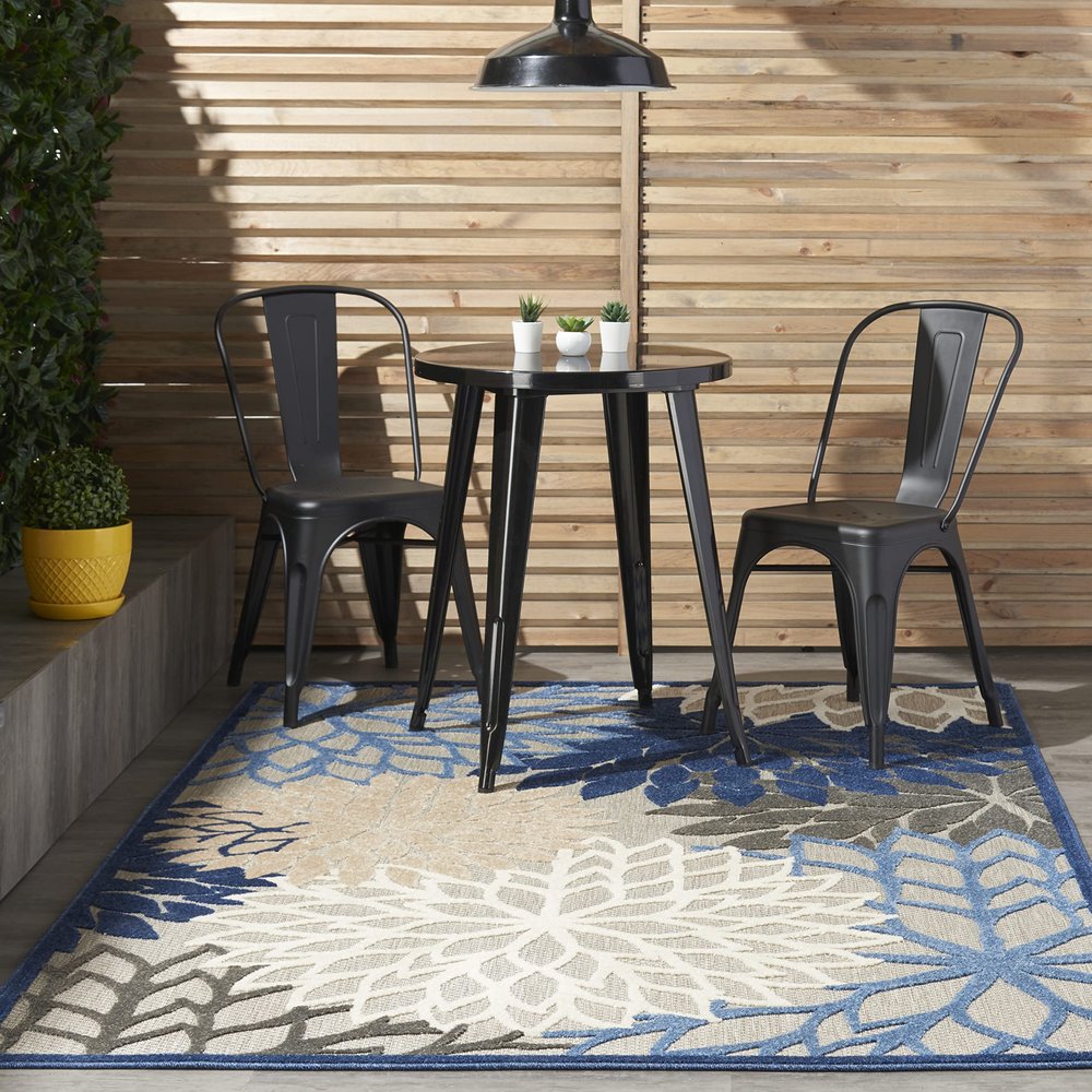 Nourison Home Aloha Indoor/Outdoor Blue/Multicolor 3'6" x 5'6" Area Rug, Tropical, Botanical, Easy Cleaning, Non Shedding, Bed Room, Living Room, Dining Room, Deck, Backyard, Patio (3x5)