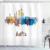 Ambesonne Austin Shower Curtain, Typographic Design with Paint Splatters Illustrated in an Composition, Cloth Fabric Bathroom Decor Set with Hooks, 69" W x 84" L, White Cream view 1