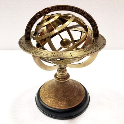 9" Nautical Brass Armillary Engrave Sphere Decorative Globe Wooden Black Base Home Decor