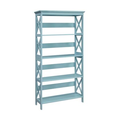 Convenience Concepts Oxford Bookcase 31.5" - 5-Tier Farmhouse Bookcase for Living Room, Modern Family Room Media & Display Storage Organizer for Home Office Library, Tall Shelving Unit, Sea Foam Blue