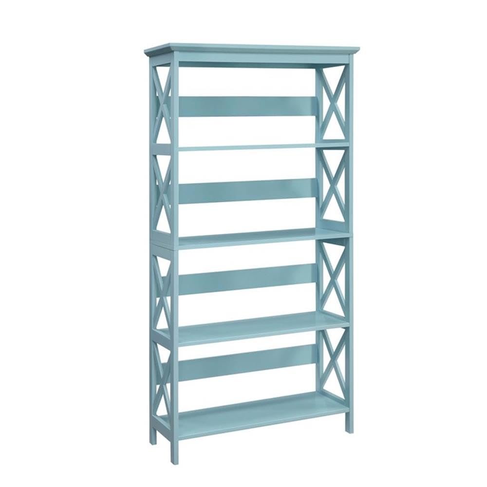 Convenience Concepts Oxford Bookcase 31.5" - 5-Tier Farmhouse Bookcase for Living Room, Modern Family Room Media & Display Storage Organizer for Home Office Library, Tall Shelving Unit, Sea Foam Blue