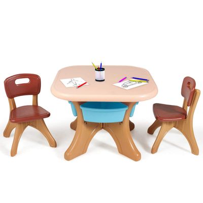 Costzon Kids Table and Chair Set, 3 Piece Activity Table w/Detachable Toy Storage Bin & 2 Chairs for Children Reading Art Craft, Strong Bearing Capacity, Lightweight, Toddler Table & Chair Set, Coffee