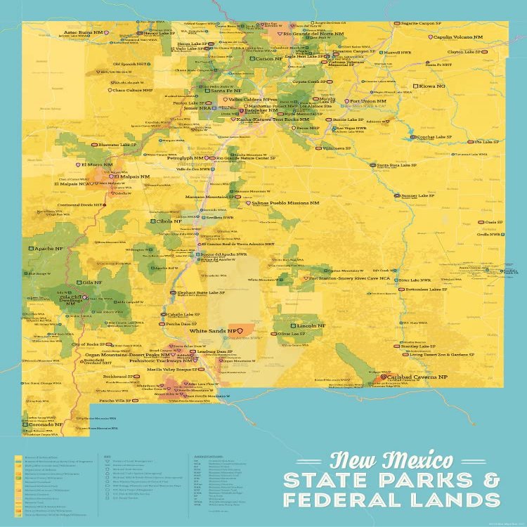 Best Maps Ever New Mexico State & Federal Lands Map Poster (18x24, Satin, Yellow)