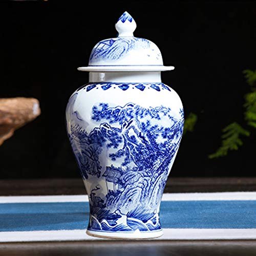 Antique Blue and White Chinese Vase Traditional Temple Jar Vase China Ming Style Flower Vase Blue and White Ceramic Vase Artwork Home Decoration-d H34cmxw19cm