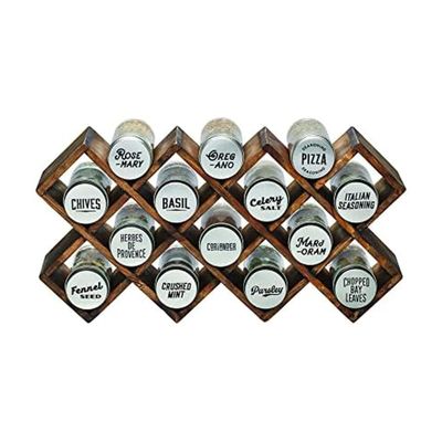 Kamenstein 10 Jar Criss-Cross 2-in-1 Spice Organizer for Countertop or Wall with Spices Included, FREE Spice Refills for 5 Years, Gray Wash Bamboo with Metal Caps