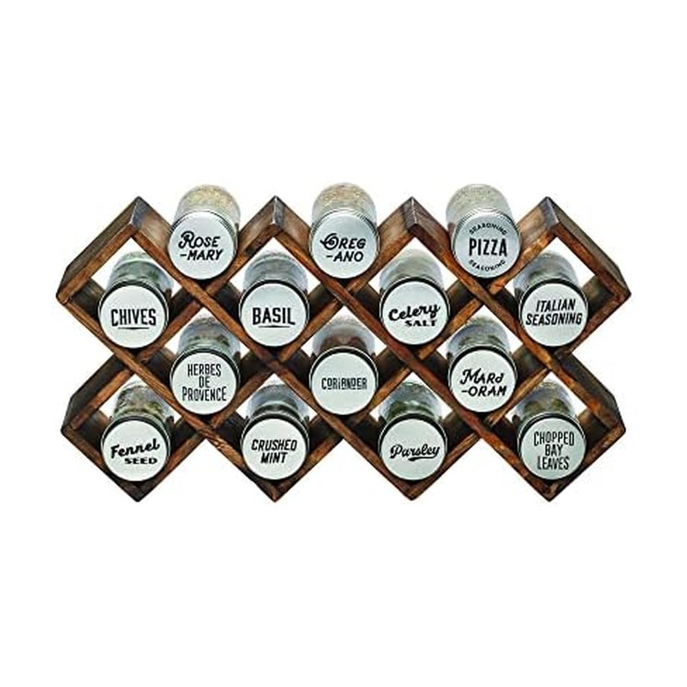 Kamenstein 10 Jar Criss-Cross 2-in-1 Spice Organizer for Countertop or Wall with Spices Included, FREE Spice Refills for 5 Years, Gray Wash Bamboo with Metal Caps