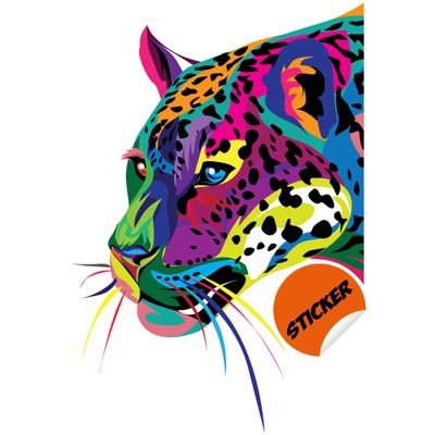 Wild Jaguar Wall Sticker - Cat Animal Art Vinyl Black Panther Decal - Leopard Safari Predator African Puma Head Body Colorful Decor Print
