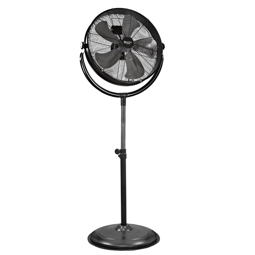 Comfort Zone 20-Inch Slim Profile High-Velocity Industrial Pedestal Fan with Aluminum Blades, 3-Speed All-Metal Stand Fan with Adjustable Tilt  Heavy-Duty Garage, Workshop, or Warehouse Fan