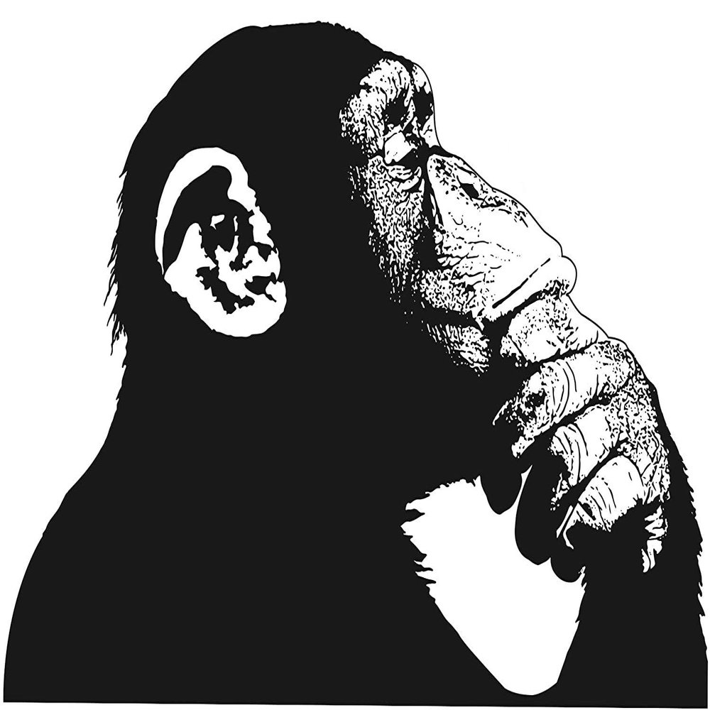 Thinking Monkey Wall Sticker - Banksy Street Art Print Waterproof Vinyl Decal Gift - Bored Chimp Thought Smart Thinker Think Mural