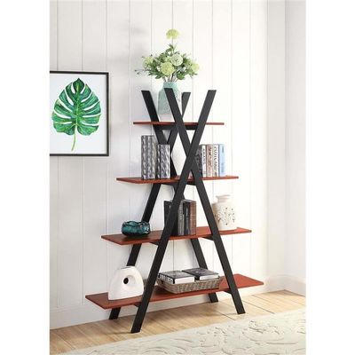 Convenience Concepts Oxford A Frame Bookshelf 45.75" - 4-Tier Farmhouse Open-Concept Bookshelf for Living Room, Family Room X-Shaped Shelving Unit for Media & Home Decor, Office Storage, Cherry/Black
