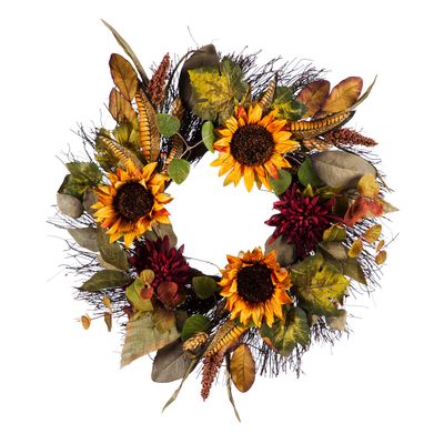 Cypress Home Sunflowers and Spiral Vines Harvest Fall Artificial Indoor Wreath, 22 x 22 inches