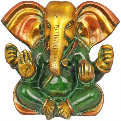 Exotic India Lord Ganesha with Large Ears - Brass Statue - Color Henna Touch Color
