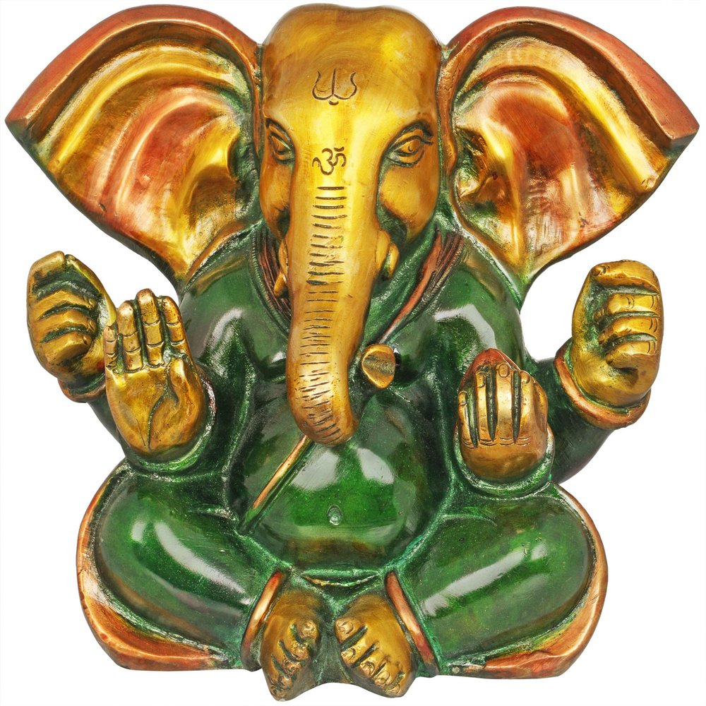 Exotic India Lord Ganesha with Large Ears - Brass Statue - Color Henna Touch Color