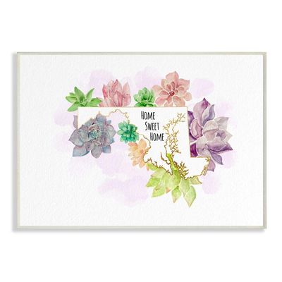 The Stupell Home Decor Collection Maryland State Home Sweet Home Succulent Watercolor Vignette Wall Plaque Art, 10 x 15, Proudly Made in USA