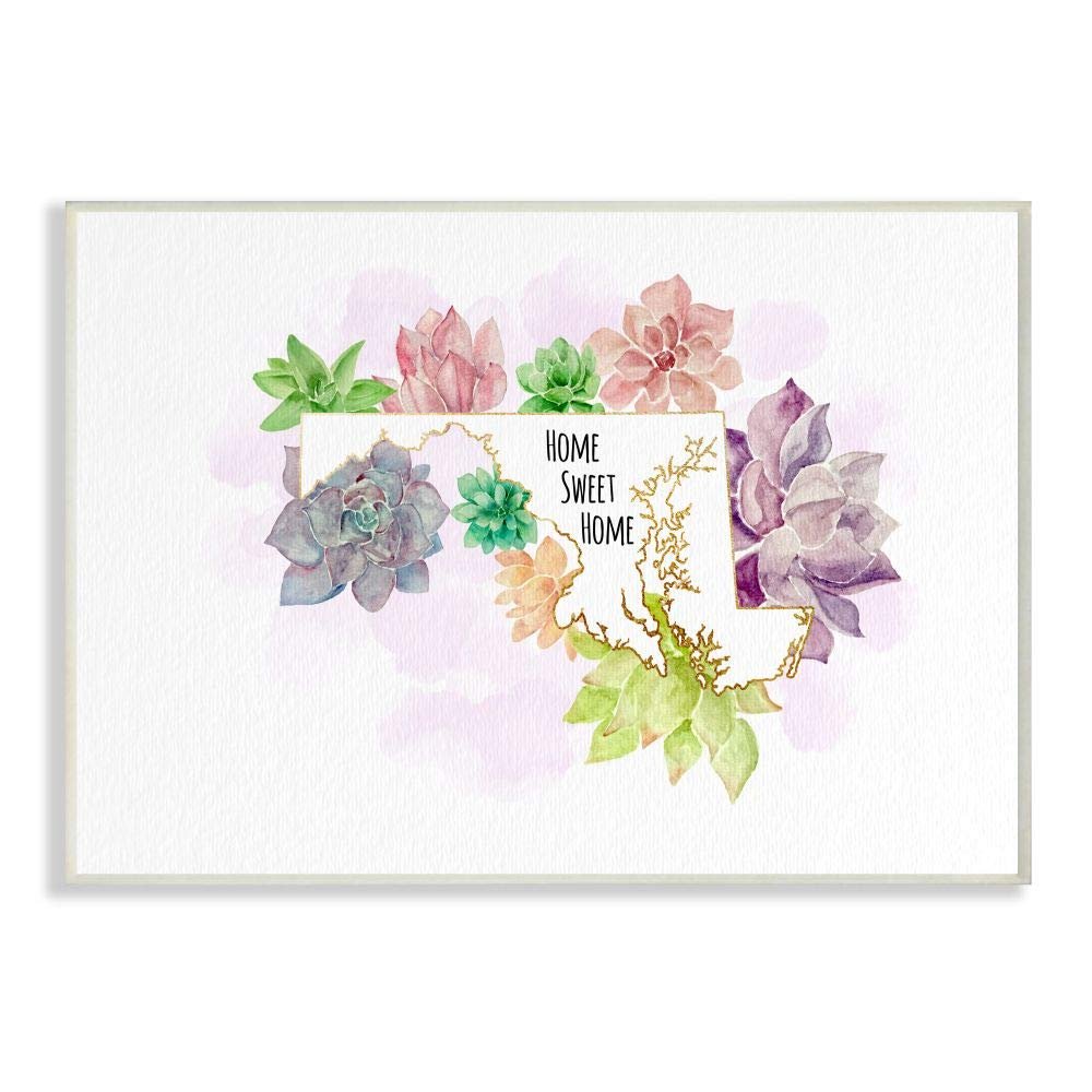 The Stupell Home Decor Collection Maryland State Home Sweet Home Succulent Watercolor Vignette Wall Plaque Art, 10 x 15, Proudly Made in USA