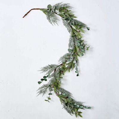Artificial Mixed Pine & Eucalyptus Christmas Garland, Green;brown;white, 5'