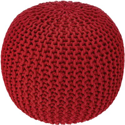  REDEARTH  Round Pouf Ottoman - Hand Knitted Cable Boho Poof - Foot Stool Bean Bag - Home Dcor Stuffed Footrest for Living Room - Nursery - Bedroom - 100% Cotton Poufs (19.5"x19.5"x14") - Red
