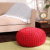  REDEARTH  Round Pouf Ottoman - Hand Knitted Cable Boho Poof - Foot Stool Bean Bag - Home Dcor Stuffed Footrest for Living Room - Nursery - Bedroom - 100% Cotton Poufs (19.5"x19.5"x14") - Red view 2