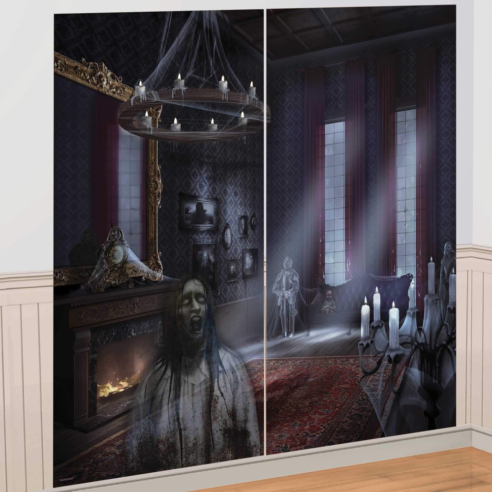 Dark Manor Wall Decor Scene Setters Kit (2-Pack) - 65" x 32.5" - Durable Plastic Material, Ideal for Spooky Parties & Halloween Events