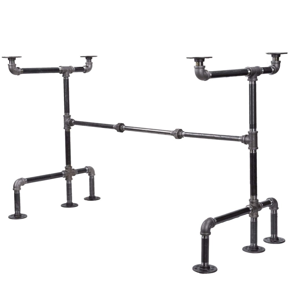 PIPE DECOR Industrial Pipe Desk Leg Set, Modern Home Office Writing or Computer Base Kit, Dark Grey Unfinished Steel Metal Pipe Legs, M-Desk Style