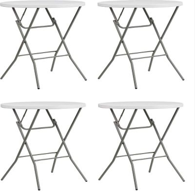 Flash Furniture 32" Round Granite White Plastic Bar Height Folding Table (4 Pack)