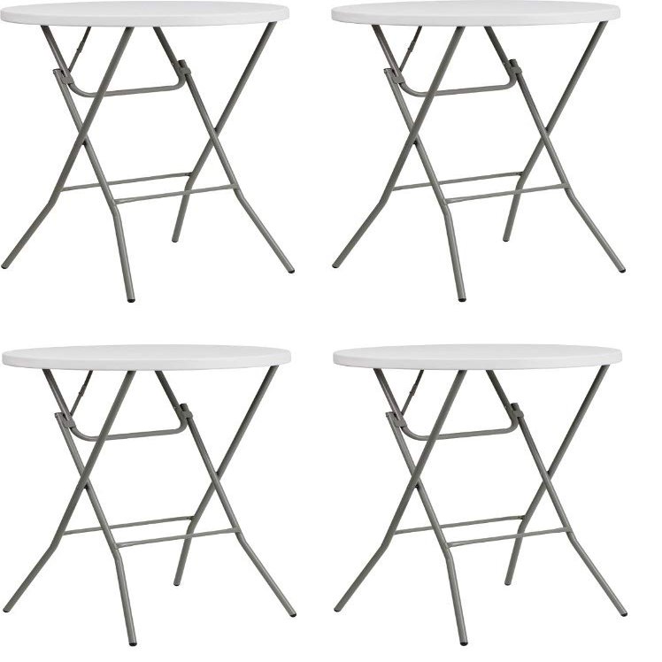 Flash Furniture 32" Round Granite White Plastic Bar Height Folding Table (4 Pack)