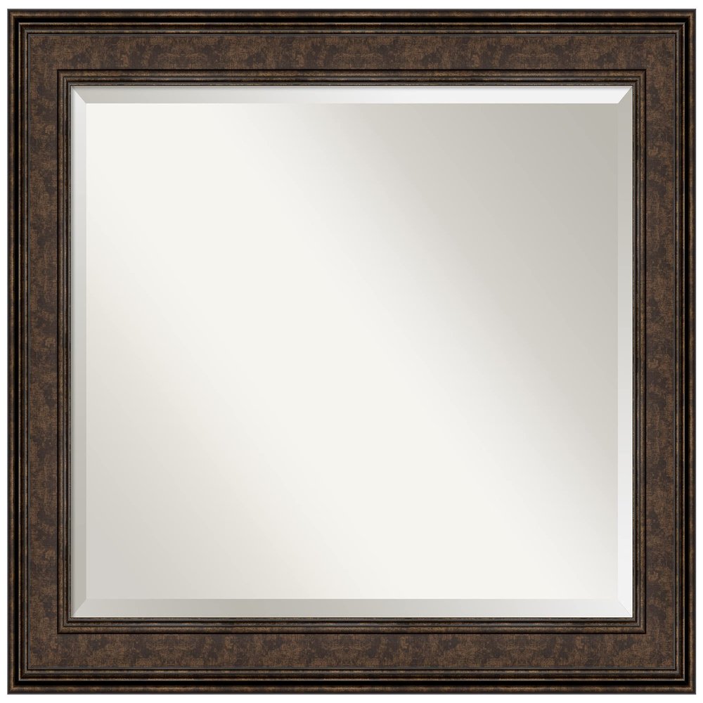 Amanti Art Bronze Bathroom Mirror for Over Sink, 28x34 Ridge Bronze Rectangle Vanity Mirror, Large Traditional Frame, Hangs Horizonally and Vertically, Bathroom Wall Decor, Beveled Edge
