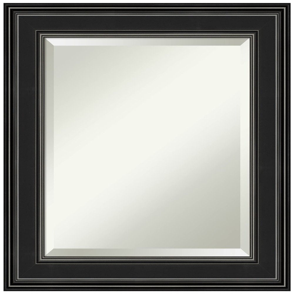 Amanti Art Black Bathroom Mirror for Over Sink, 26x22 Ridge Black Rectangle Vanity Mirror, Small Traditional Frame, Hangs Horizonally and Vertically, Bathroom Wall Decor, Beveled Edge