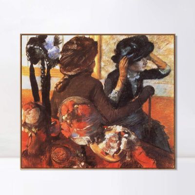 INVIN ART Framed Canvas Giclee Print Art Chez le modiste by Edgar Degas Wall Art Living Room Home Office Decorations(Wood Color Slim Frame,24"x24")