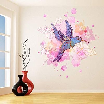 Hummingbird Wall Vinyl Sticker - Colibri Art Decor Humming Bird Cute Colorful Home Decal Gift - Waterproof Flying Tropical Exotic Baby Mural