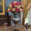 European-Style Retro Resin Large Flower Vases for Living Dining Room Table Centerpiece Bedroom Office Hotel Home Decoration Hand-Painted Tall Decorative Vase, Blue(16  40 22cm) view 2