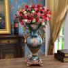 European-Style Retro Resin Large Flower Vases for Living Dining Room Table Centerpiece Bedroom Office Hotel Home Decoration Hand-Painted Tall Decorative Vase, Blue(16  40 22cm) view 4