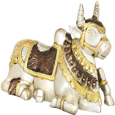 Exotic India Nandi - The Vehicle of Lord Shiva - Brass Statue - Color Brown Silver Gold Color