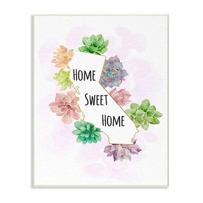 Stupell Industries California State Home Sweet Home Succulent Watercolor Vignette Wall Plaque Art by Ziwei Li, 10 x 0.5 x 15, Multi-Color