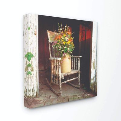 Stupell Industries Barn Flower Pot on Old Rocking Chair Illustration Canvas Wall Art, 17 x 17, Multi-Color
