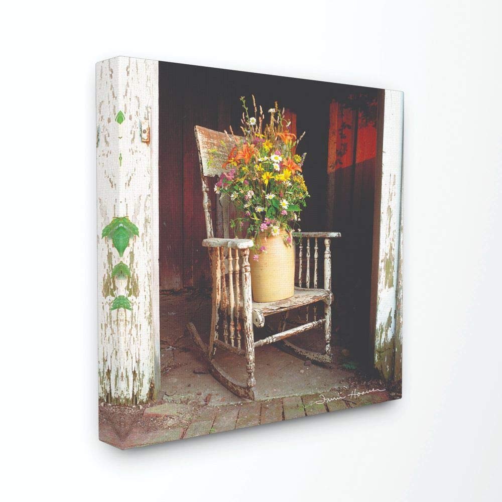 Stupell Industries Barn Flower Pot on Old Rocking Chair Illustration Canvas Wall Art, 17 x 17, Multi-Color