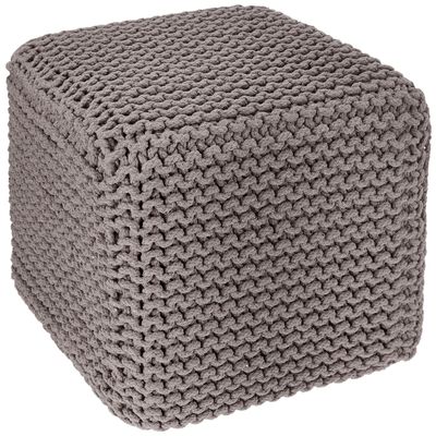 REDEARTH Cube Hand Knitted Pouf - Foot Stool Ottoman - Cord Boho Pouffe - Poof Accent Stuffed Table or Footrest for Living Room - Nursery - Bedroom - Patio - 100% Cotton (16" x 16" x 16") - Taupe