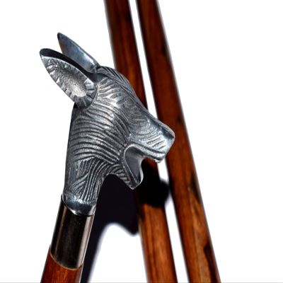 OLD MEMORIES GALLERY Vintage Wooden Walking Stick Cane Silver Fox Head Aluminum Handle
