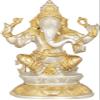 Exotic India Ganesha on Double Lotus Base - Brass Statue - Color Silver Gold Color view 1