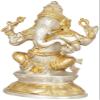 Exotic India Ganesha on Double Lotus Base - Brass Statue - Color Silver Gold Color view 2