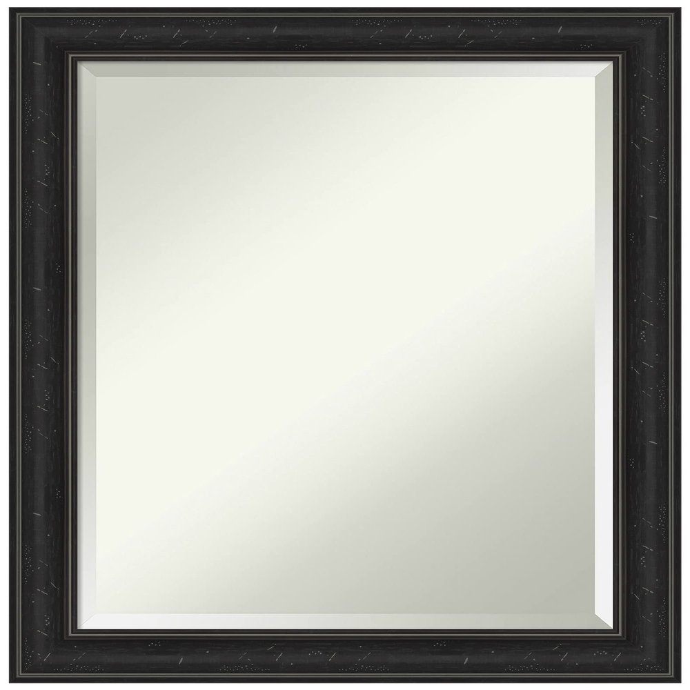 Amanti Art Black Bathroom Mirror for Over Sink, 28x22 Shipwreck Black Narrow Rectangle Vanity Mirror, Medium Country Rustic Frame, Hangs Horizonally and Vertically, Bathroom Wall Decor, Beveled Edge