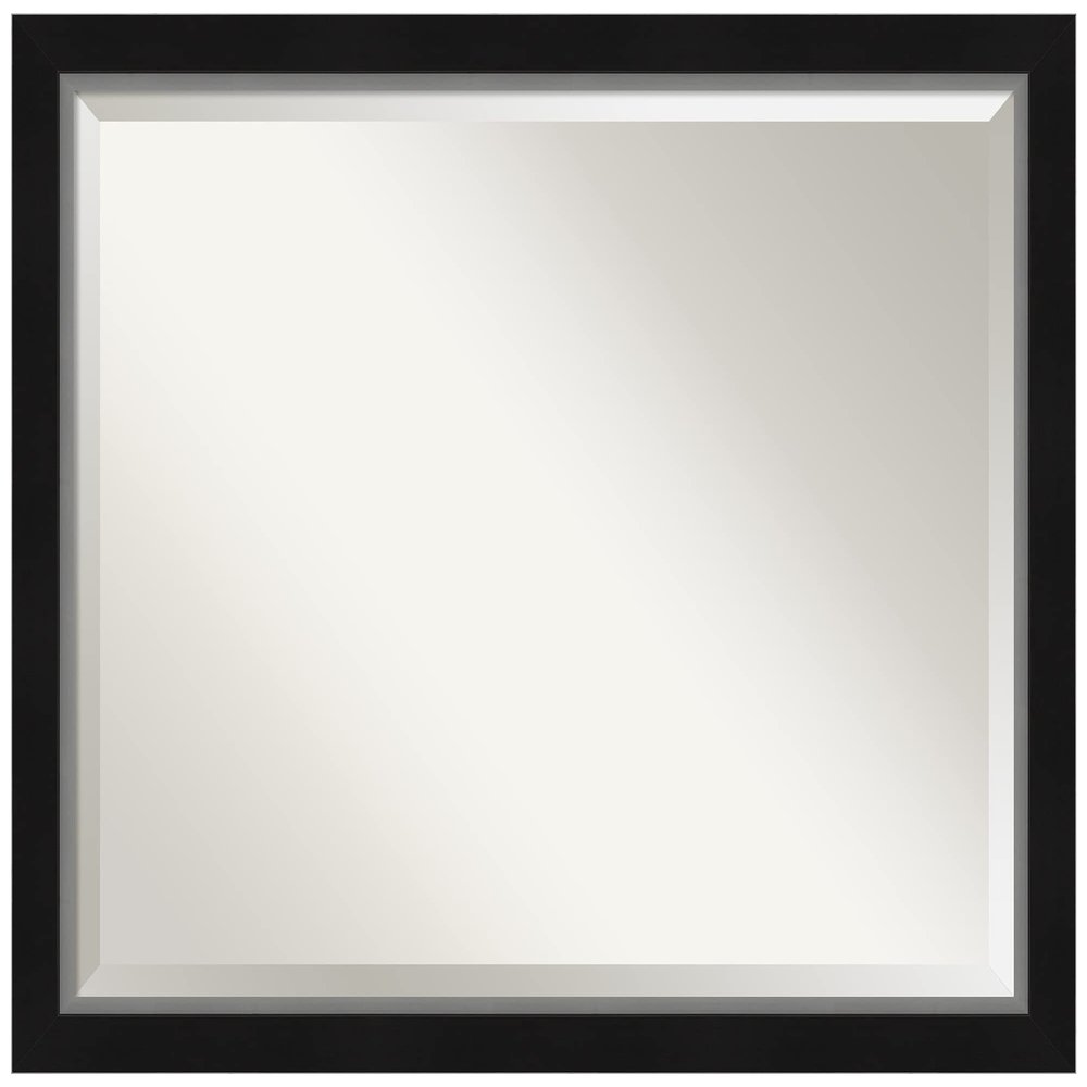 Amanti Art Black Bathroom Mirror for Over Sink, 25x31 Eva Black Silver Narrow Rectangle Vanity Mirror, Large Modern Frame, Hangs Horizonally and Vertically, Bathroom Wall Decor, Beveled Edge