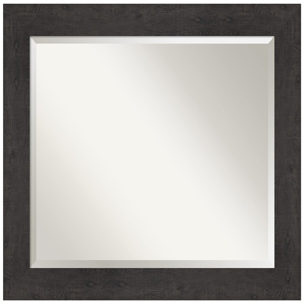 Amanti Art Brown Bathroom Mirror for Over Sink, 27x33 Rustic Plank Espresso Rectangle Vanity Mirror, Large Country Rustic Frame, Hangs Horizonally and Vertically, Bathroom Wall Decor, Beveled Edge