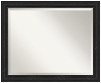 Amanti Art Black Bathroom Mirror for Over Sink, 26x32 Shipwreck Black Narrow Rectangle Vanity Mirror, Large Country Rustic Frame, Hangs Horizonally and Vertically, Bathroom Wall Decor, Beveled Edge